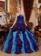 Multi-color Ball Gown Strapless Floor-length Taffeta and Organza Appliques with Beading Quinceanera Dress