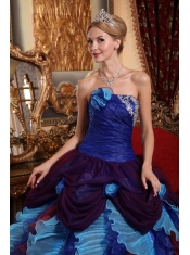 Multi-color Ball Gown Strapless Floor-length Taffeta and Organza Appliques with Beading Quinceanera Dress
