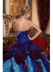 Multi-color Ball Gown Strapless Floor-length Taffeta and Organza Appliques with Beading Quinceanera Dress