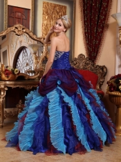 Multi-color Ball Gown Strapless Floor-length Taffeta and Organza Appliques with Beading Quinceanera Dress