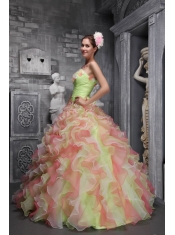 Multi-color Ball Gown Strapless Floor-length Taffeta and Organza Hand Made Flowers Quinceanera Dress