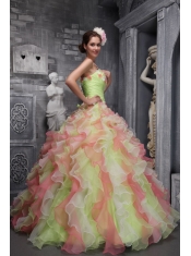 Multi-color Ball Gown Strapless Floor-length Taffeta and Organza Hand Made Flowers Quinceanera Dress