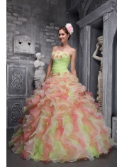 Multi-color Ball Gown Strapless Floor-length Taffeta and Organza Hand Made Flowers Quinceanera Dress