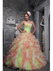 Multi-color Ball Gown Strapless Floor-length Taffeta and Organza Hand Made Flowers Quinceanera Dress