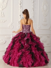 Multi-color Ball Gown Sweetheart Floor-length Leopard and Organza Ruffles Quinceanera Dress