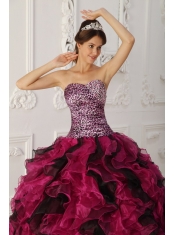 Multi-color Ball Gown Sweetheart Floor-length Leopard and Organza Ruffles Quinceanera Dress