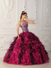 Multi-color Ball Gown Sweetheart Floor-length Leopard and Organza Ruffles Quinceanera Dress