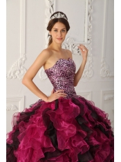 Multi-color Ball Gown Sweetheart Floor-length Leopard and Organza Ruffles Quinceanera Dress