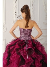 Multi-color Ball Gown Sweetheart Floor-length Leopard and Organza Ruffles Quinceanera Dress