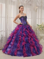 Multi-color Ball Gown Sweetheart Floor-length Organza Appliques Quinceanera Dress