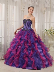 Multi-color Ball Gown Sweetheart Floor-length Organza Appliques Quinceanera Dress