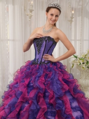 Multi-color Ball Gown Sweetheart Floor-length Organza Appliques Quinceanera Dress