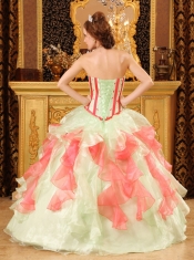 Multi-Color Ball Gown Sweetheart Floor-length Organza Appliques Quinceanera Dress