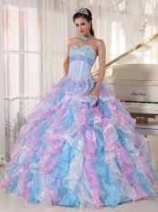 Multi-color Ball Gown Sweetheart Floor-length Organza Appliques Quinceanera Dress