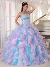 Multi-color Ball Gown Sweetheart Floor-length Organza Appliques Quinceanera Dress