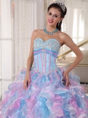 Multi-color Ball Gown Sweetheart Floor-length Organza Appliques Quinceanera Dress