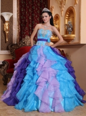 Multi-color Ball Gown Sweetheart Floor-length Organza Beading and Appliques Quinceanera Dress