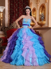 Multi-color Ball Gown Sweetheart Floor-length Organza Beading and Appliques Quinceanera Dress