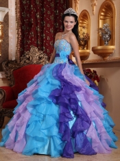Multi-color Ball Gown Sweetheart Floor-length Organza Beading and Appliques Quinceanera Dress