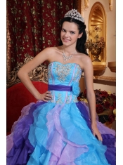 Multi-color Ball Gown Sweetheart Floor-length Organza Beading and Appliques Quinceanera Dress