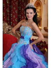 Multi-color Ball Gown Sweetheart Floor-length Organza Beading and Appliques Quinceanera Dress