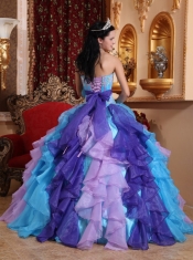 Multi-color Ball Gown Sweetheart Floor-length Organza Beading and Appliques Quinceanera Dress