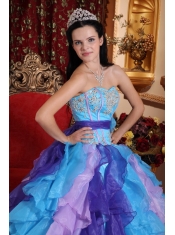 Multi-color Ball Gown Sweetheart Floor-length Organza Beading and Appliques Quinceanera Dress