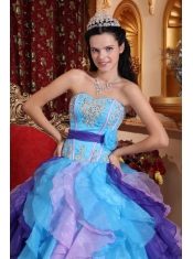 Multi-color Ball Gown Sweetheart Floor-length Organza Beading and Appliques Quinceanera Dress