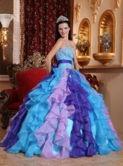 Multi-color Ball Gown Sweetheart Floor-length Organza Beading and Appliques Quinceanera Dress