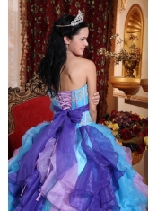 Multi-color Ball Gown Sweetheart Floor-length Organza Beading and Appliques Quinceanera Dress