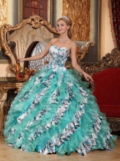 Beautiful Multi-color Sweetheart Quinceanera Dress Lace up Back with Printing Ruffles