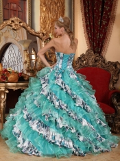 Beautiful Multi-color Sweetheart Quinceanera Dress Lace up Back with Printing Ruffles