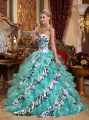 Beautiful Multi-color Sweetheart Quinceanera Dress Lace up Back with Printing Ruffles