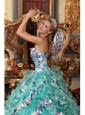 Multi-color Ball Gown Sweetheart Floor-length Organza Printing Quinceanera Dress