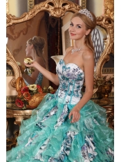 Multi-color Ball Gown Sweetheart Floor-length Organza Printing Quinceanera Dress