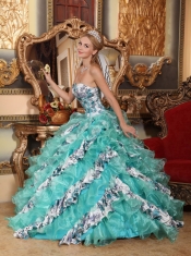 Multi-color Ball Gown Sweetheart Floor-length Organza Printing Quinceanera Dress