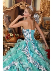 Multi-color Ball Gown Sweetheart Floor-length Organza Printing Quinceanera Dress
