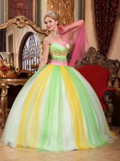 Multi-color Ball Gown Sweetheart Floor-length Tulle Beading Quinceanera Dress