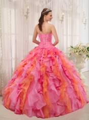 Multi-colored Ball Gown Sweetheart Floor-length Organza Appliques Quinceanera Dress