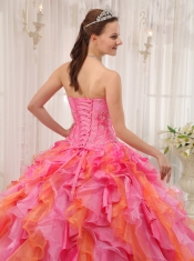 Multi-colored Ball Gown Sweetheart Floor-length Organza Appliques Quinceanera Dress