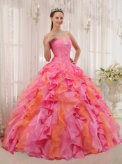 Multi-colored Ball Gown Sweetheart Floor-length Organza Appliques Quinceanera Dress