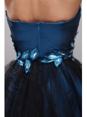 Navy Blue and Black A-Line / Princess Strapless Mini-length Taffeta and Organza Rhinestones  Prom Dress