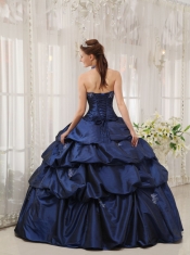 Navy Blue Ball Gown Halter Floor-length Taffeta Appliques Sweet 16 Dress