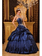 Navy Blue Ball Gown Strapless Floor-length Appliques Taffeta  Quinceanera Dress