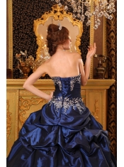Navy Blue Ball Gown Strapless Floor-length Appliques Taffeta  Quinceanera Dress