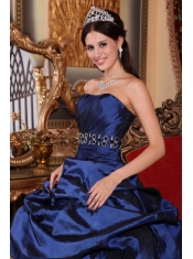 Navy Blue Ball Gown Strapless Floor-length Tulle and Taffeta Beading Quinceanera Dress