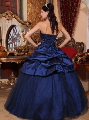 Navy Blue Ball Gown Strapless Floor-length Tulle and Taffeta Beading Quinceanera Dress