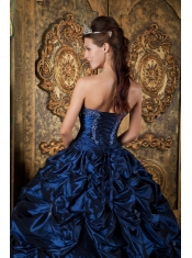 Navy Blue Ball Gown Sweetheart Floor-length Pick-ups Taffeta Quinceanera Dress