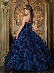 Navy Blue Ball Gown Sweetheart Floor-length Pick-ups Taffeta Quinceanera Dress