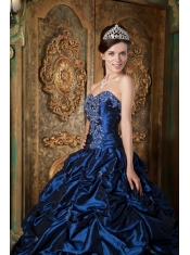 Navy Blue Ball Gown Sweetheart Floor-length Pick-ups Taffeta Quinceanera Dress